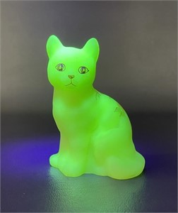 Fenton Custard Glass Handpainted Cat Figurine