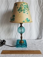 Vintage Blue Glass Lamp 16" H