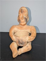 Vintage Mexican Folk Art Red Clay Man Holding Pot