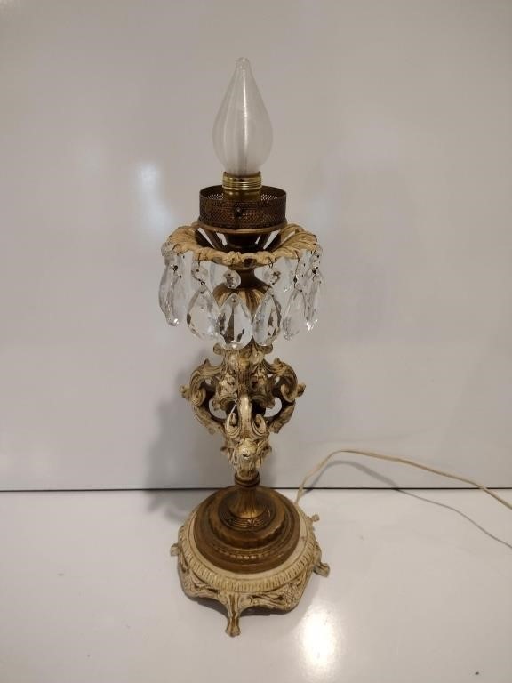 Antique Cast Iron Table Lamp w/ Lusters