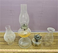 (2) Old Oil Lamps & (2) Chimneys- All Need