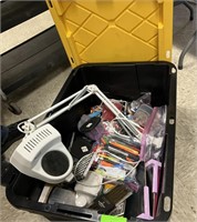 Tote of office Supplies