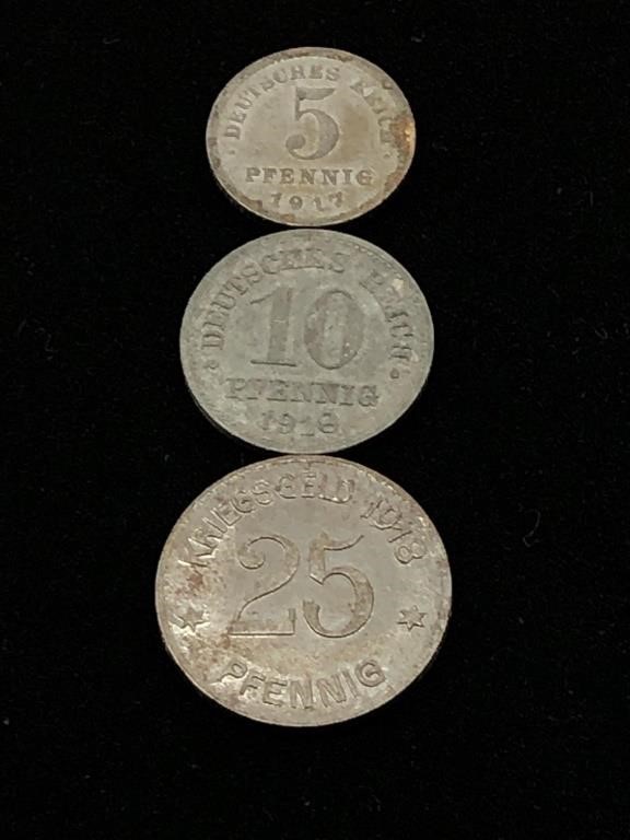 Lot of Antique German Pfennig Silver Coins - 1917