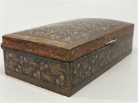 Antique Floral Brass Wood Lined Cigarette Box