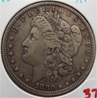 1880 Morgan silver dollar. XF.