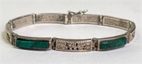 Vintage Sterling Signed Malachite Bracelet 14 Gr