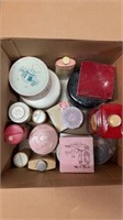 Box lot of antique powder boxes, 10 boxes and