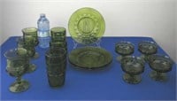 13 Pieces of Green Indiana Glass King's Crown