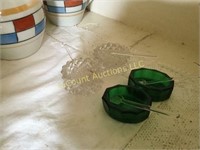 2 green 2 clear crystal salts glass spoons