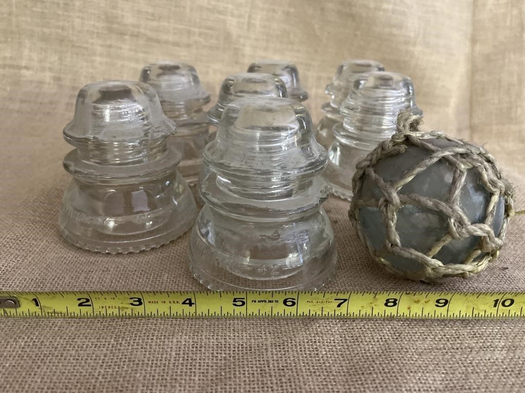 7 Vintage Clear Hemingray Glass Insulator & bonus