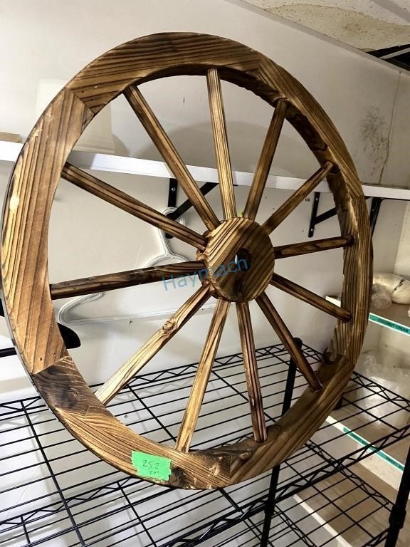 24" DECORATIVE WOOD WAGON WHEEL/STEERING WHEEL