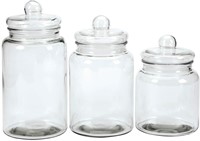 3PC Set of Clear Glass Decorative Canisters