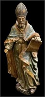 48" Polychrome Carved Wood Sculpture of Bishop.