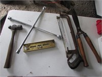 level,hammer,saw,trimmers & lugnut wrench