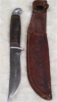L - HUNTING KNIFE W/ LEATHER SHEATH (J42)