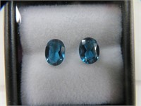 PAIR LOOSE LONDON BLUE OVAL TOPAZ STONES