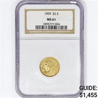 1909 $2.50 Gold Quarter Eagle NGC MS61