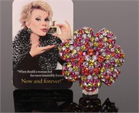 JOAN RIVERS Colored Rhinestone Flower Brooch