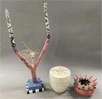Studio Pottery & Signed Sculpture Candlestick