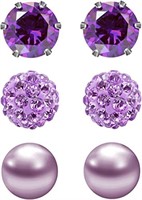 Round 1.80ct Amethyst & Pearl Stud Earrings 3 Pair