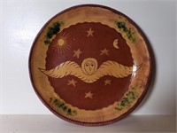 Artist signed Folk Art Pottery Dish - 11"