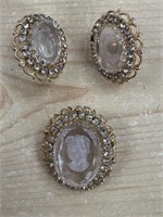 Vintage Reverse Cut Cameo Brooch and Matching