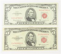 LOT OF TWO $5 SILVER CERTIFICATES NICE SHAPE!