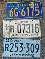 3 Vintage Quebec License Plates 1956 - 69 - 77