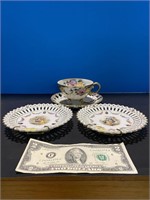 Porcelain plates and tea cup and saucer