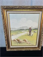 Signed Painting Shepherd with Sheep