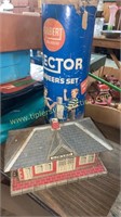 Vintage erector set and tin train depot