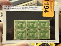 #705 MINT NH BLOCK OF 6 1932 WASHINGTON BICENT ISS