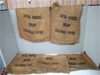 5 BURLAP COLOMBIAN DECAFF COFFEE BAGS