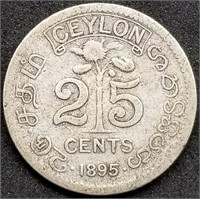 1895 Ceylon Queen Victoria Silver 25 Cents