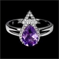 Unheated Pear Amethyst 10x7mm Cz Gemstone 925 Ster