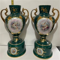 French Ormolu Sevres Green Gold Tone, Antique Pair