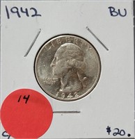 1942 BU SILVER WASHINGTON QUARTER