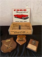 Coca Cola Wood Box, Ford Thunderbird Metal Sign +
