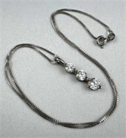 925 Silver 3 Stone CZ Necklace