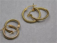 Marked 14K gold small hoop earrings, 6mm and 7mm