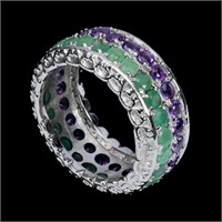 Natural Emerald &  Amethyst Eternity Ring