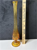 LE Smith Amber Glass Swung Stretch Vase