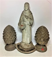 Solid Cement Figural Statue & Pair of