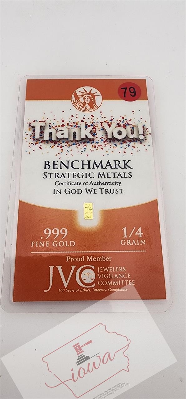 1/4 Grain Gold Thank You 999 Fine Gold