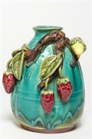 Vintage "Bird & Strawberries" Art Pottery Vase
