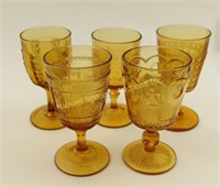 COLLECTION OF FIVE AMBER VICTORIAN GOBLETS