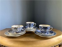 (3) Russian Trio  Cup, Saucer, Plate Sets