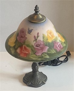 Glass Reverse Painted Floral Lamp, 1'
