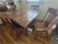 Antique Oak Dining Table & 4 Chairs