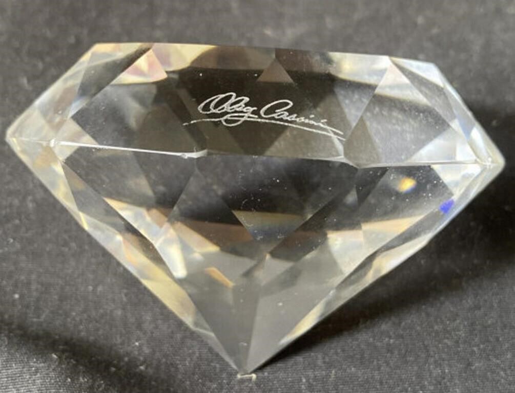 Signed Oleg Cassini crystal cut paperweight